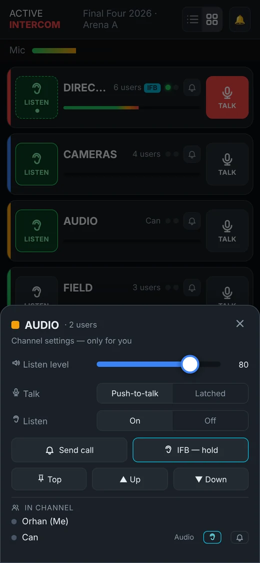 Channel settings on the phone